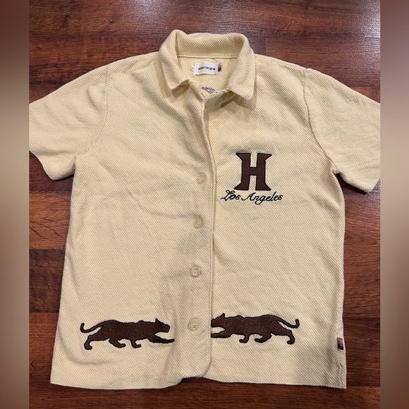 honor the gift Tops - Honor the Gift Women’s Knit Button Down Yellow Designer Tiger Embroidery Small